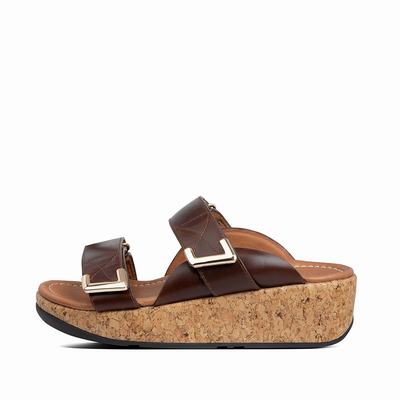 Fitflop Remi Adjustable Leather Slides - Sandalen Damen - Schokolade Braun (XBN019357)